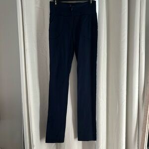 Lululemon navy blue slim fit yoga pants. Tie at waist. Size 8.